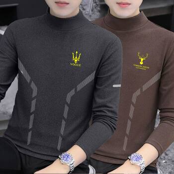 Autumn and winter double-sided velvet brushed half-turtle collar long-sleeved men's warm inner autumn coat thickened bottoming trend