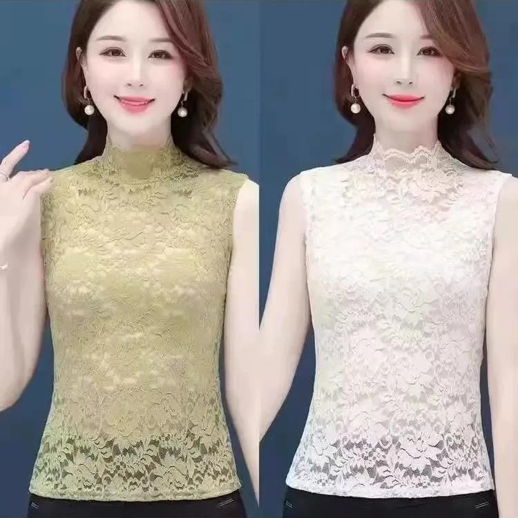New Style Lace Shirt with Detachable Collar, Multifunctional Sleeveless Top, Half-High Collar Western-Style Undershirt, Showcasing Your Style