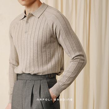 Autumn and winter lapel sweater for men's business casual warm long-sleeved base shirt italian n-style wool versatile pullover knit