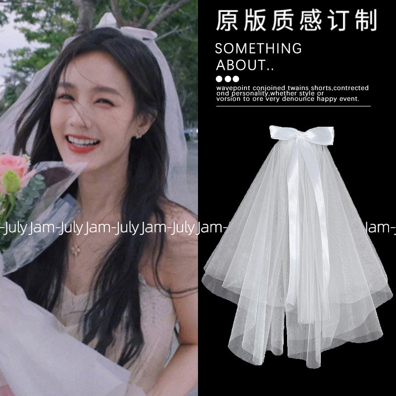 李一同の同型リボンプロポーズ小ベールヘアピン結婚写真登録ふわふわベールブライダルヘアアクセサリー