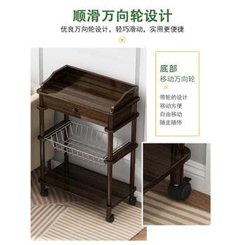 Storage rack multi-layer storage rack with wheels simple household living room floor-standing solid wood tea cabinet kitchen storage rack small