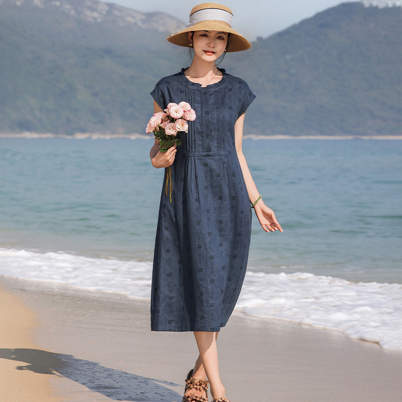 Casual Old Money Style Linen Dress for Women, Loose Fit, New Chinoiserie Women's Clothing, 2026 New Summer Original Cotton and Linen A-Line Dress