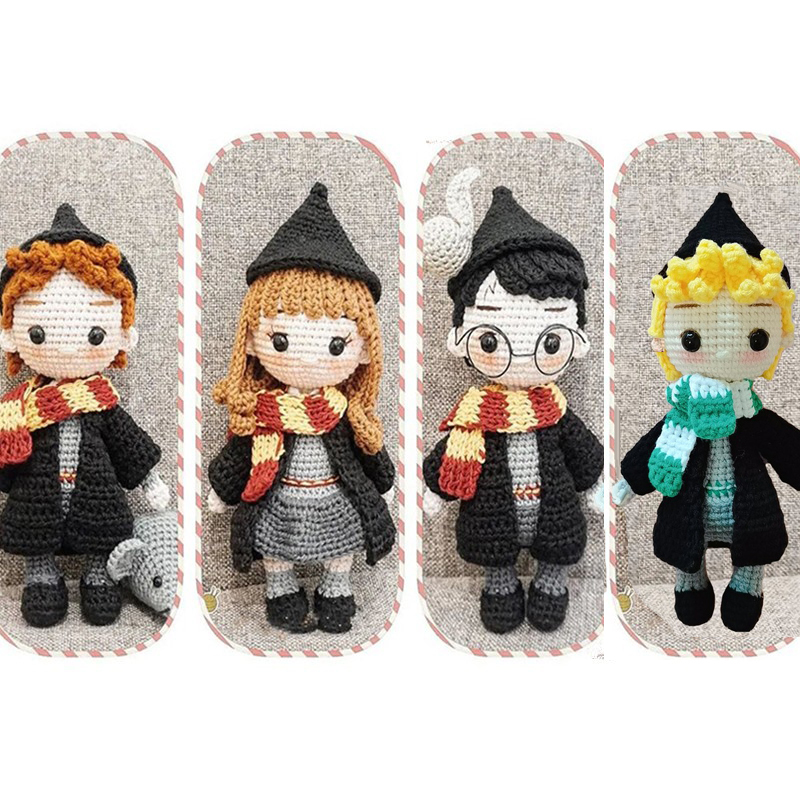 Crochet Yarn Couple Dolls Harry Potter Hermione Ron Malfoy Creative DIY Handmade Knitting Material Kit