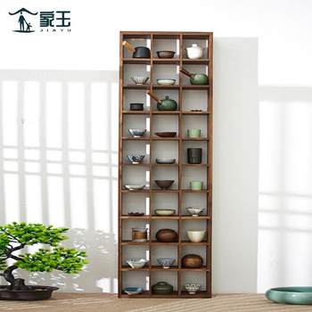 Home jade wood made black walnut solid wood duobao pavilion teapot storage rack tea set display rack ornaments chinese storage rack