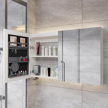 Solid wood bathroom mirror cabinet intelligent makeup mirror storage cabinet bathroom separate wall-mounted bathroom mirror with light