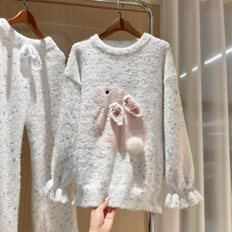 Italian Versyte Girly Style Rabbit Soft Plush Half-Velvet Pajamas for Women 2026 Winter New Home Wear Set