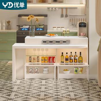 多功能岩板餐边柜旋转伸缩岛台餐桌一体厨房隔断吧台饭桌家用E41
