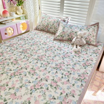 2023 new class a summer ice silk mat three-piece set machine washable k-wash summer air conditioning mat sheets soft