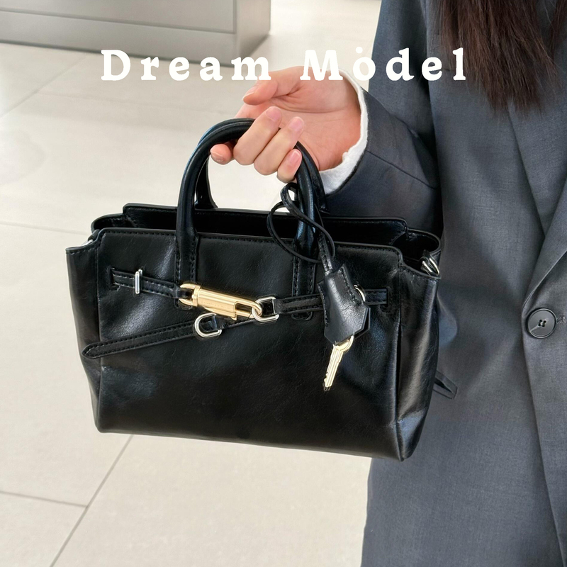 Dreammodel High-End Lock Pleated Handbag Kelly Bag for Women New Style Elegant Commuter Shoulder Crossbody Bag