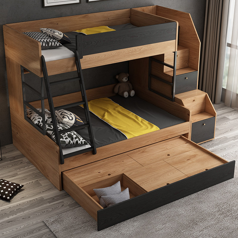 Nordic style high and low bed children's bed bunk bed bunk bed simple multi-functional storage drag bed bunk