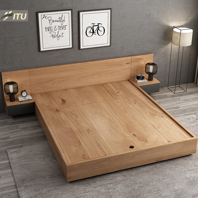 Nordic wind bed 1 5m plank bed storage bed modern minimalist double bed 1 8m master bed Japanese tatami