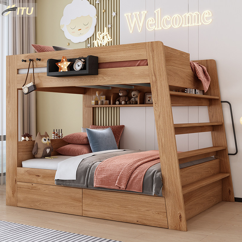 High and low bed upper bunk bed children bed primary and secondary bed adults up and down bunk with double storage modern simplicity about the same width two beds