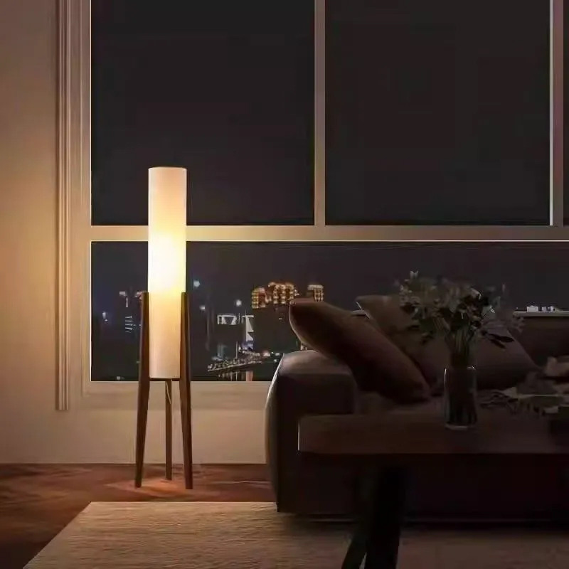 Bronze Japanese-Style Pastoral Solid Wood Living Room Decor, Homestay Rural Vibe Decorative Floor Lamp