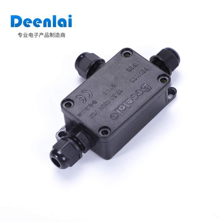 Outdoor waterproof junction box with terminal miniature one in two out IP66 grade black junction box sealed and waterproof