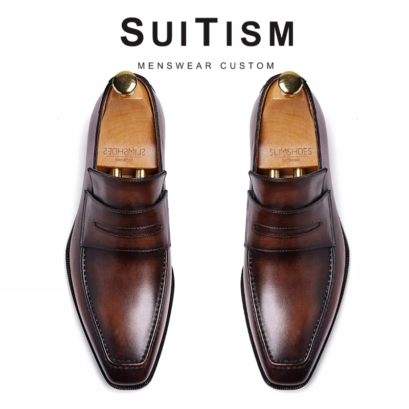Men's hand-made leather shoes business dress Italian craft Brock British carving breathable stitch wedding shoes