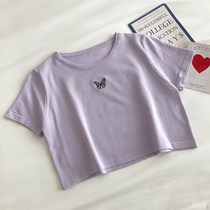 Short sleeve butterfly T-shirt Women Summer 2020 New Korean version Temperament Lean Knit Round Collar Short of Dew Jacket Tide