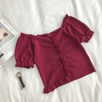 Summer 2020 new Korean version Jane about 100 hitch female short section Slim Agaric Side V Collar Short Sleeve Knitted Blouse