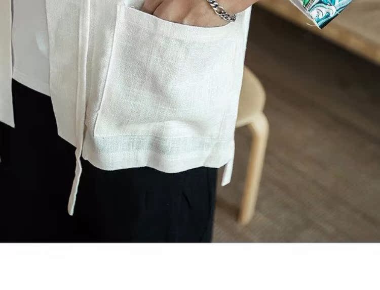 Áo khoác nam mùa thu cotton và vải lanh Trung Quốc thêu sóng gió Hanfu cardigan thanh niên cỡ lớn retro trang phục dân tộc những kiểu đồ bộ đẹp