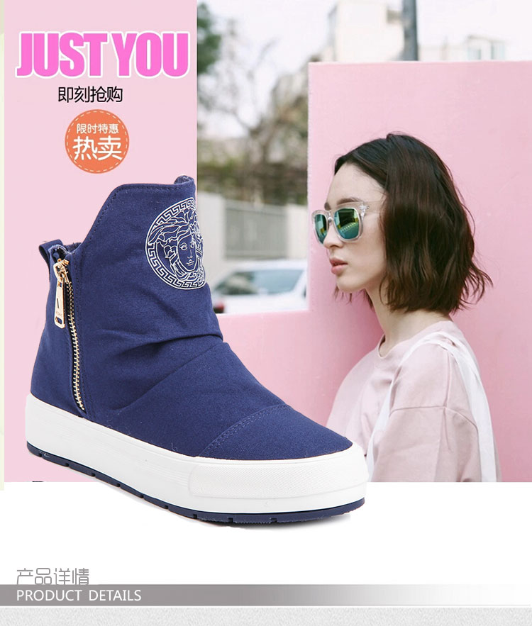 Yi Di cổ điển giày vải nữ dày đáy cao để giúp giày đế bằng mùa thu mới giày đơn bên dây kéo giày nữ giầy anta nữ