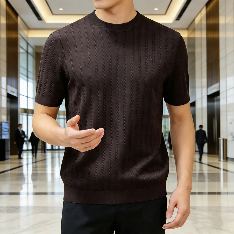 2026 Summer New Knit Eritrean Short-Sleeve T-Shirt European High-End Polo Cable Knit Slim Fashion Casual Men's Wear