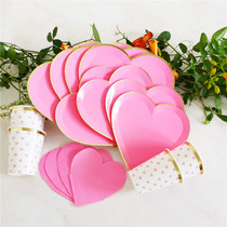 Cute pink love disposable plate paper cup paper towel wedding party Candy fruit plate cake plate