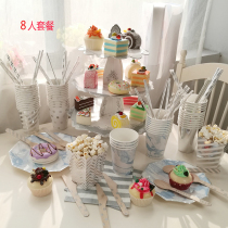 Hot silver blue marbled party tableware set childrens birthday party disposable tableware party supplies