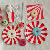 Hot bronzing red striped tableware set disposable party tableware childrens birthday party supplies