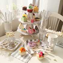 New silver stripe pattern set disposable paper tray paper cup paper towel dessert cake tray factory direct sale