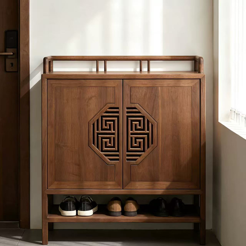 New Chinese-Style North American Black Walnut Shoe Cabinet, Entryway Partition, Storage, Vintage Storage Side Cabinet, Solid Wood Furniture