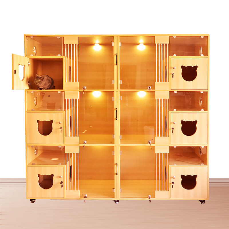 Black Forest custom solid wood cat cage cat villa pet glass display cabinet cat foster breeding cabinet three-story cat cabinet