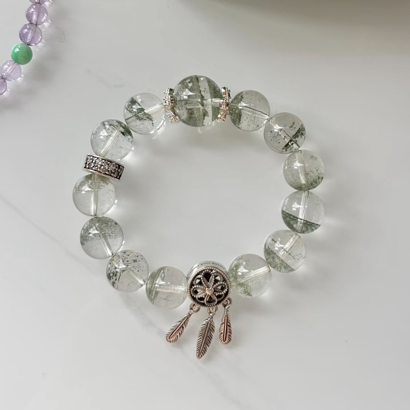 【Dream Catcher】Natural Green Phantom Quartz Bracelet, a Gift for Best Friends, Simple and Stylish, Versatile, Light Luxury, Good Luck Charm