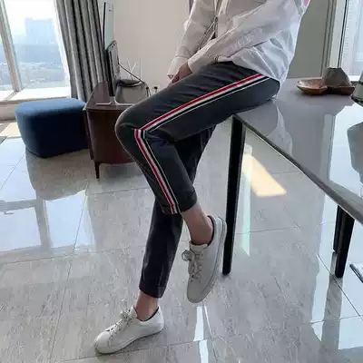 TB 2021tb summer new bilateral ribbon slim feet suit pants casual ankle-length pants