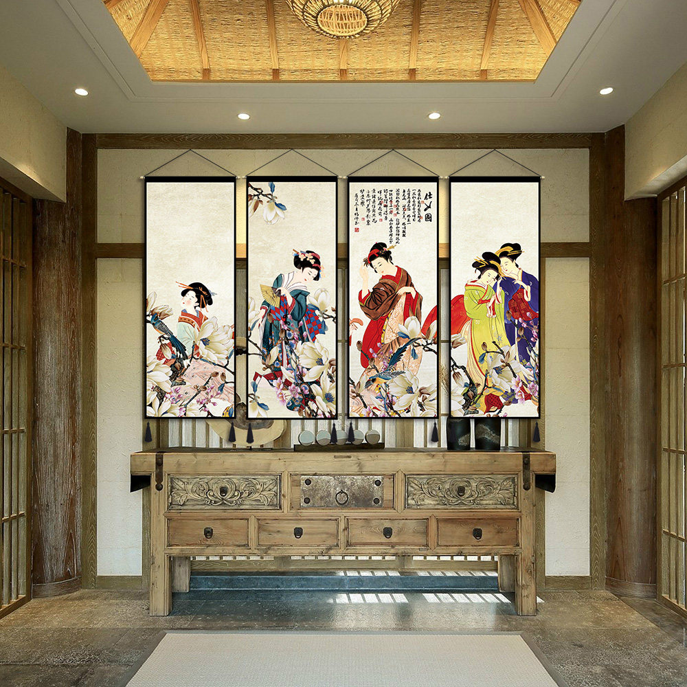 Bed and breakfast decorative fabric Hanging painting Japanese lady painting Hanging cloth Living room bedroom bed head wall cloth Tapestry Background cloth Tapestry