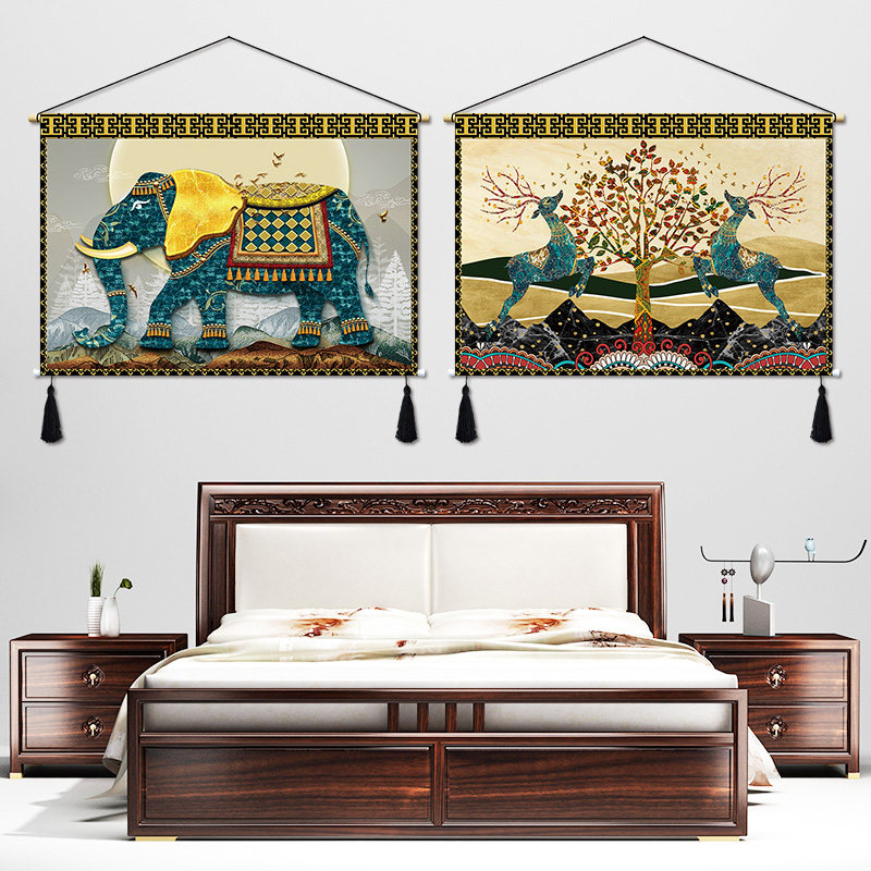 Cloth Art hanging painting Elephant hanging cloth headboard sofa Background Decorative Cloth Painting Folk Hotel Inn Hotel Guest House Banner Fresco Tapestry Tapestry