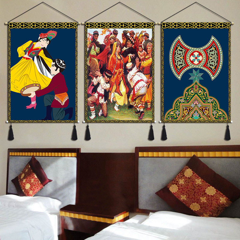 Custom Xinjiang ethnic style hanging painting hanging cloth characteristic background art decorative painting literature and art dining room room living room tapestry