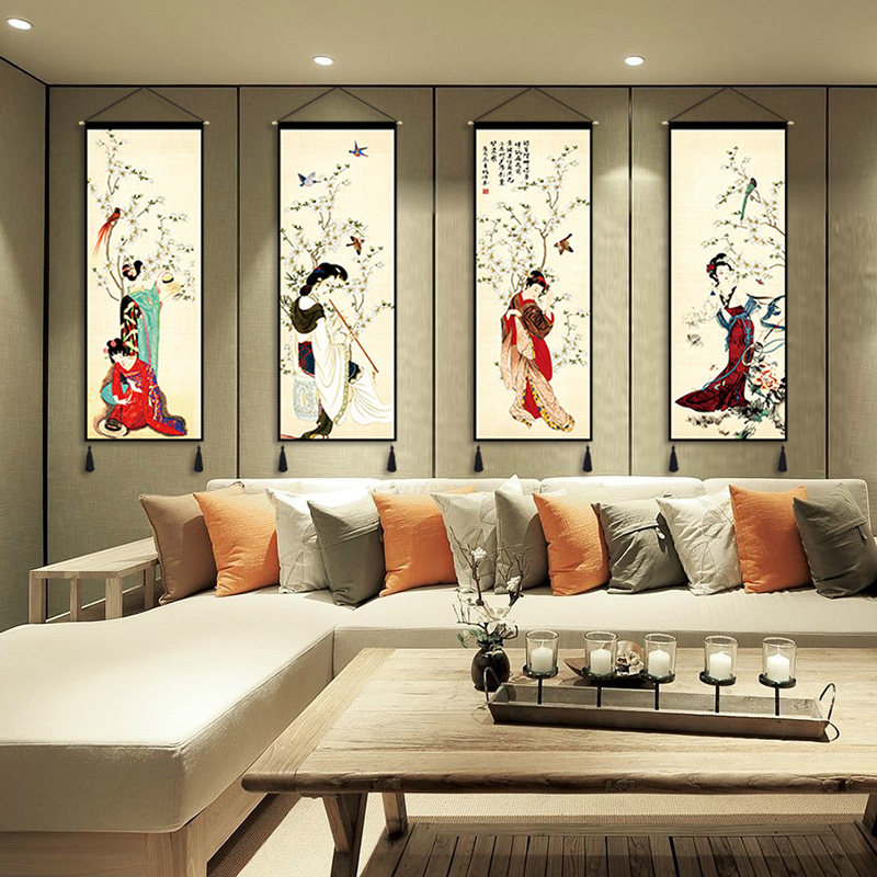 Bed and breakfast decoration hanging canvas Art lady painting hanging cloth Japanese living room bedroom bed head wall cloth Corridor channel hanging painting