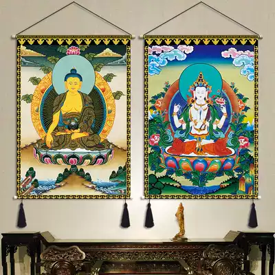 Thangka Buddha edge hanging painting tapestry Living room Zhongtang Buddha hall hanging painting Tibetan element decorative painting Custom fabric hanging cloth painting