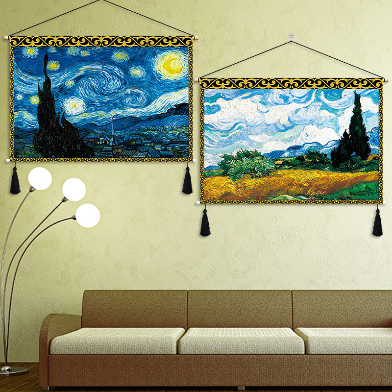 Van Gogh oil painting fabric hanging painting European and American Nordic pastoral style fabric painting living room room passage decoration painting tapestry tapestry