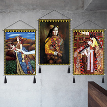 Tibetan character hanging painting tapestry Tibetan element cloth painting Hotel bed and breakfast restaurant wall decoration canvas painting hanging cloth