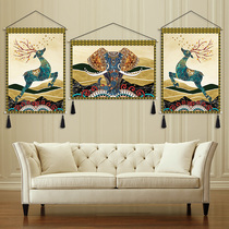 Modern Nordic hanging canvas art Elephant deer cloth painting Sofa background wall Bedside decorative painting Hanging cloth three-piece painting tapestry