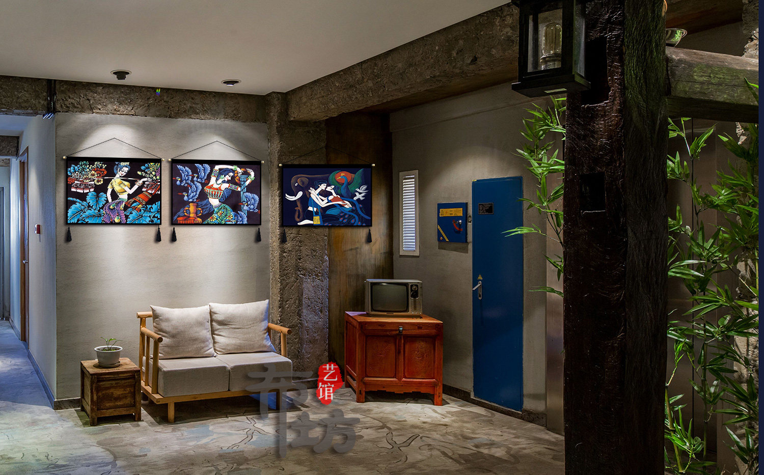 Гобелен 民宿装饰布艺挂画横版民族风人物挂布客房卧室床头大厅背景布挂毯