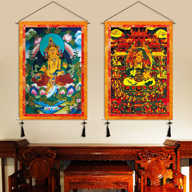 Tibetan-style thangka cloth art hanging painting Huang Caishen treasure king office living room in the hall to attract wealth and feng shui town house hanging cloth