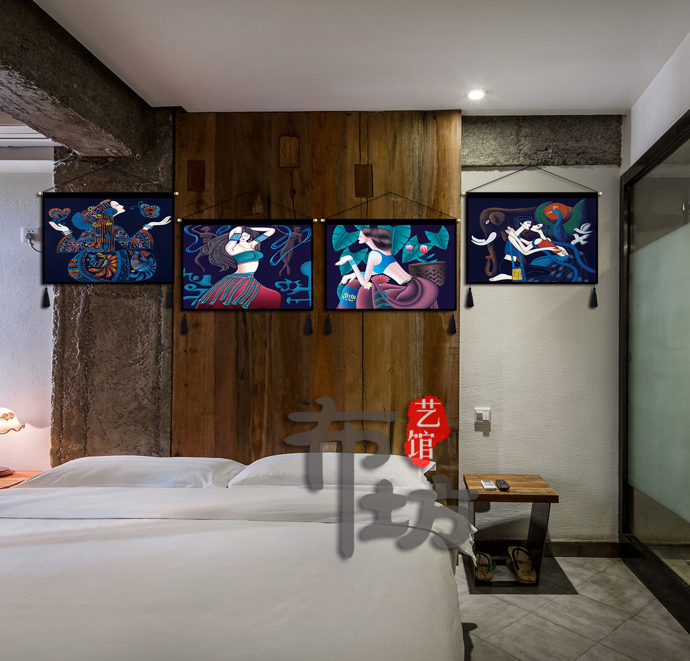 Гобелен 民宿装饰布艺挂画横版民族风人物挂布客房卧室床头大厅背景布挂毯