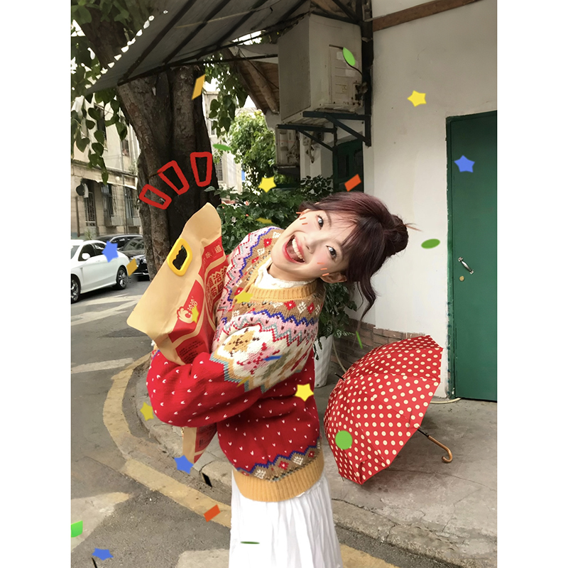 Special Clearance Sale!! Red Fair Isle Sweater, Very Beautiful Deep Winter Knit Dress for the New Year
