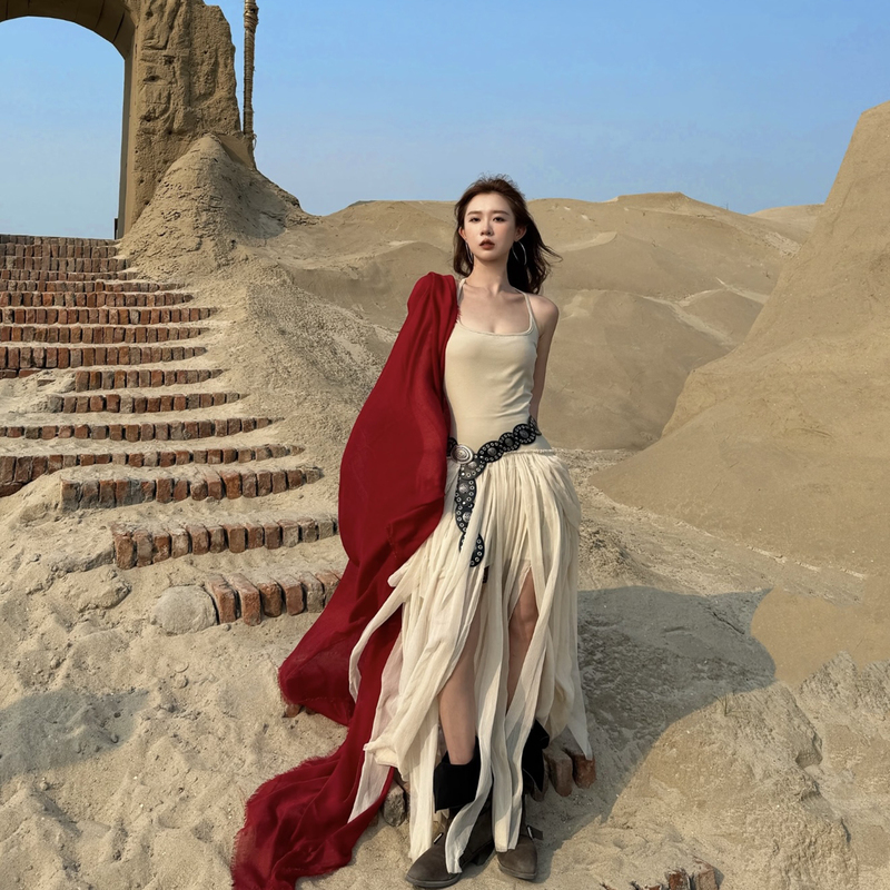 Xinjiang Grassland Desert Northwest Travel Outfit Qinghai-Gansu Big Loop Route Cool and Stylish Sister Outfit Wasteland Style Dress