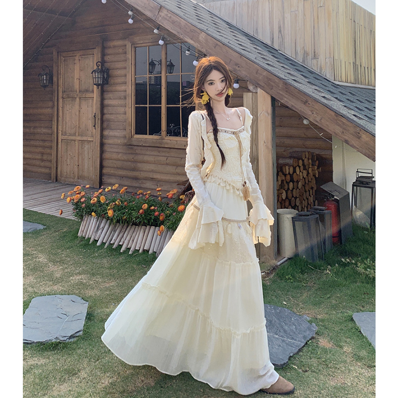 Sichuan, Xinjiang, Yunnan, Dali, Lijiang Travel Outfit, Bohemian Tassel Suit Dress, Ethnic Style Long Skirt