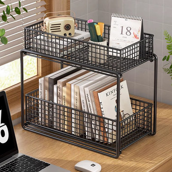 Desktop storage rack multi-layer desk storage rack office desk layered rack wrought iron student dormitory desk small bookshelves