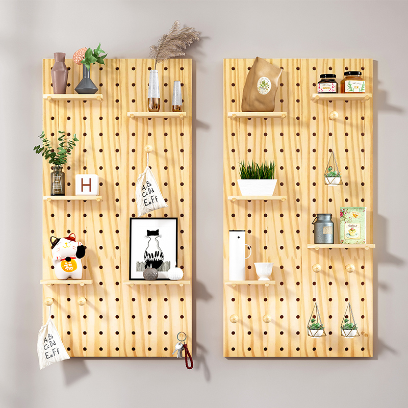 Custom hole board wooden Nordic solid wood punch-free background wall desktop desk storage balcony wall shelf
