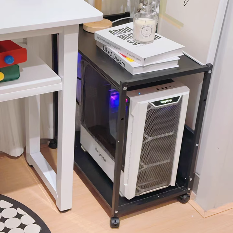 Host bracket computer case storage rack next to office desk