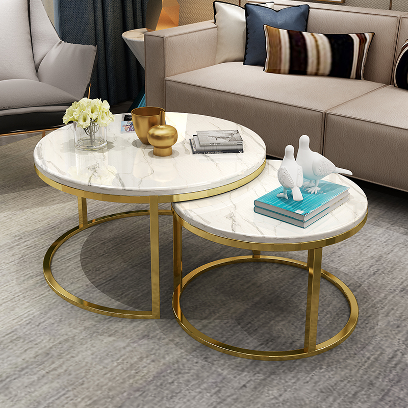 Brief round stainless steel marble tea table postmodern gold small family type can be split up with tea table